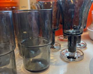 Set of 4 Stackable Smoky Gray Glasses, Set of 4 Smoky Gray Wine Glasses