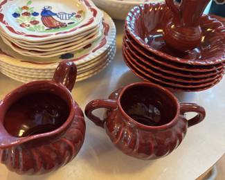 Franciscan Ware Coronado Swirl Maroon Dishes - Set of  6 Salad Bowls, Creamer, Sugar, Small Pitcher