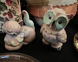 Kay Finch Pink/Turquoise Owl Figurine, Kay Finch Pink/Turquoise Pink Baby Jezzy Kitten Figurine