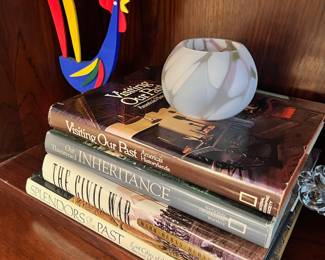 Painted Wooden Rooster, Assortment of Coffee Table Books