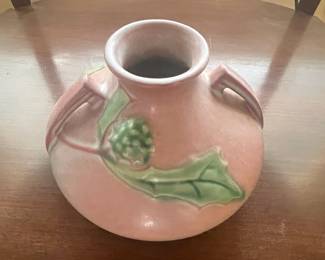 Roseville Pottery Pink Thornapple Handled Vase