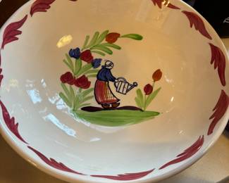 PV Pottery "Peasant Village French Country Square" Hand Painted Dishes - Set of 6 Bread & Butter Plates, 4 Salad Plates, Mixing Bowl 