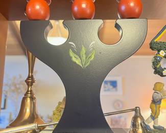 Swedish Hand Painted Wooden Candelabra