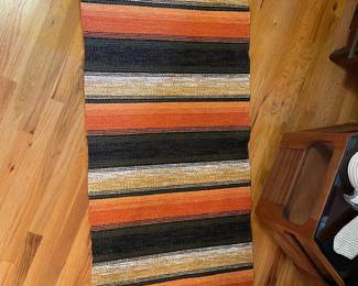 Black/Orange Striped Turkish Wool Killim Rug – 2' x 5'