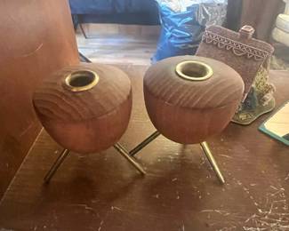 Pair of Danish Teak/Brass Candlestick Holders