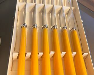 Set of 6 Butterscotch Bakelite Handles Stainless Steel Butter Knives