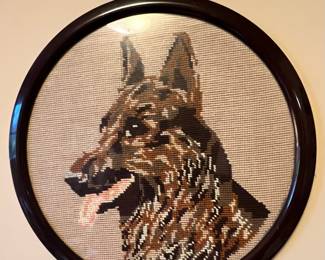 Framed German Shepherd Needlepoint Wall Decor
