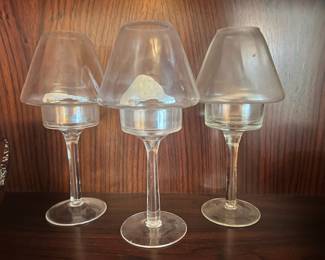 Set of 3 Clear Glass Shaded Candle Tea Light Holders