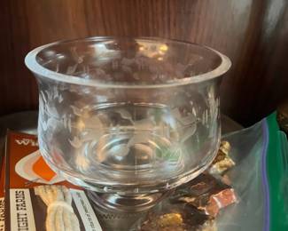 Etched Glass Bowl with Floral Pattern