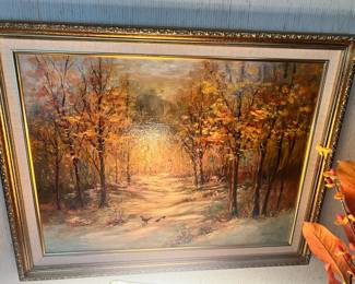 Framed Autumn Trees Oil Painting by J Evaneff