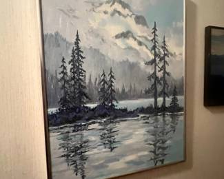 Framed Mountainscape Oil Painting