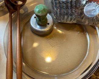 Pyrex Glass Baking Dish, Pair of Teak Salad Servers