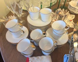 Hackefors Porslin Sweden Textured White with Gold Trim Dish Set