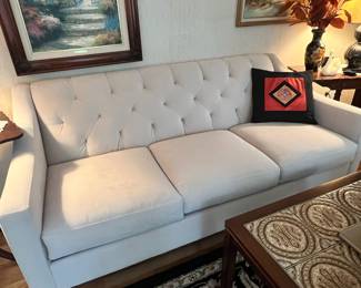 White Upholstered Tufted Back Sofa