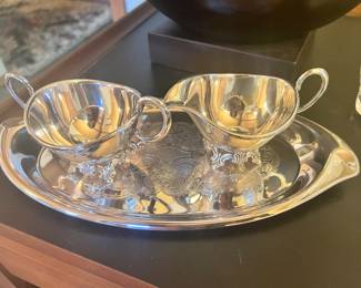 Silver Plate Set – 1 Tray, 1 Sugar Bowl, 1 Creamer 