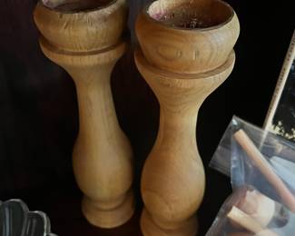 Pair of Wooden Pillar Candle Holders