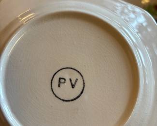 PV Pottery "Peasant Village French Country Square" Hand Painted Dishes - Set of 6 Bread & Butter Plates, 4 Salad Plates, Mixing Bowl 