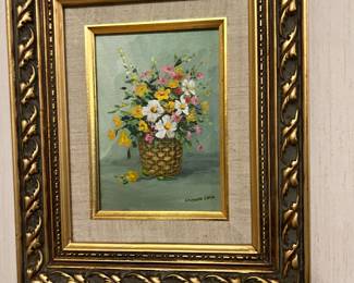 Ornately Framed Still Life Floral Bouquet Oil Painting by Chiyoko Oka