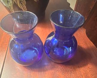 Pair of Matching Cobalt Blue Glass Vases