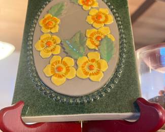 Mini Ceramic Wall Plaque with Yellow Floral Design