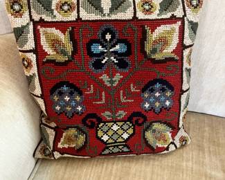 Swedish Folk Art Needlepoint Throw Pillow