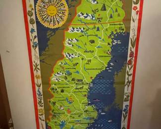 Mid Century Fabric Map of Sweden 