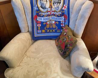 Chippendale Style Cream Upholstered Tufted Back Arm Chair