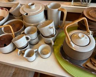 Stoneware Dish Set - Teapot, Pitcher, Set of 8 Tea Cups, Sugar Bowl, Canister, Bean Pot