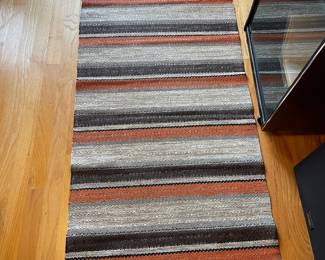 Gray/Orange Striped Turkish Wool Killim Rug – 2.5' x 5'