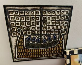 1960's Modern Viking Ship Wall Plaque – Made in Gustavsberg, Sweden by Lisa Larson
