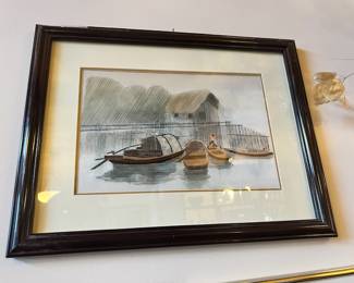 Framed & Matted "Japanese Boats" Thread Art