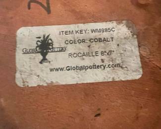 Global Pottery Blue "Rocaille" Planter – 8x7, Black Iron Plant Stand