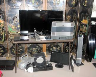 10 pc. Set of Antique Korean Lacquer Screens, Bose Wave II, Samsung TV, Samsung Blu Ray, Hitachi VHS, Pioneer DVD, Cassette Player