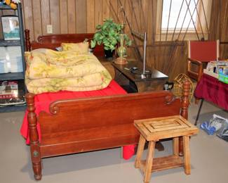 Queen Bed Frame, Teak Stool