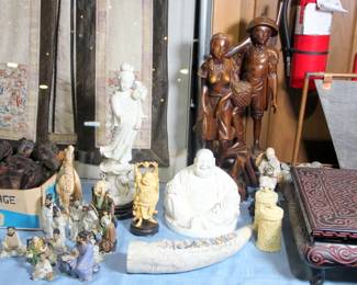 Chinese Mudmen, Buddhas, Pottery Carved Tusk