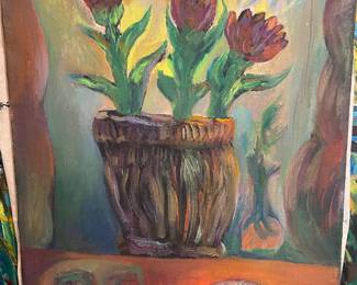 1993 Abstract Expressionist Floral Bouquet Painting by Joe Reno