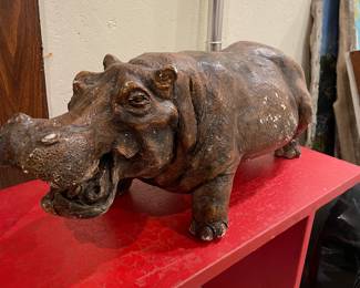 Painted Pottery Hippo Sculpture - Made in Mexico