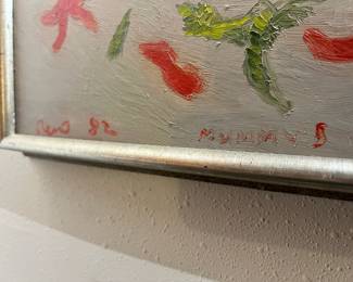 Framed 1982 Impressionist Still Life Gouache Painting "Mummy's Flowers" by Joe Reno