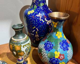 Assortment of Cloisonné Vases, Cloisonné Snuff Bottle