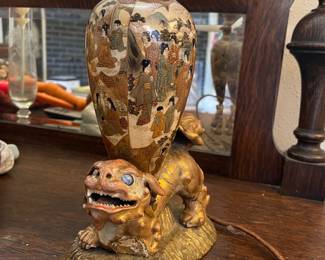 Japanese Satsuma Lion Table Lamp