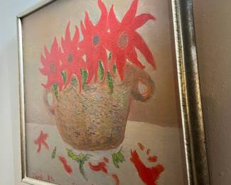 Framed 1982 Impressionist Still Life Gouache Painting "Mummy's Flowers" by Joe Reno