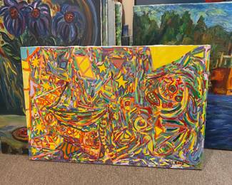 1990 Vibrant Abstract Painting by Joe Reno