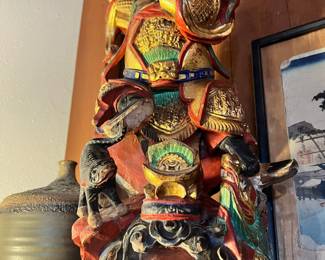 Wood Carved Hand Painted Sculpture of Zhong Kui