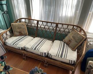 Bent Rattan Sofa with Black/White Striped Cushions