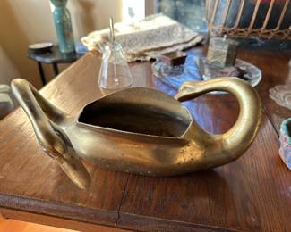 Brass Large Two Headed Swan Planter