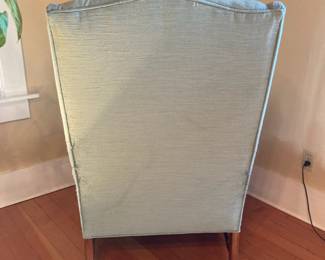 Gray Upholstered Wing Back Arm Chair
