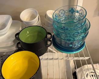 four colorful soup bowls