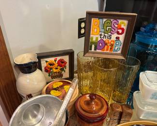 needlepoints and anchor hocking cups