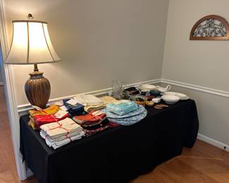 assortment of napkins, placemats and decor items
