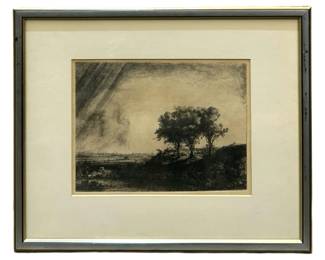 Antique Rembrandt “The Three Trees" Etching
